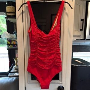 Peter Nygard Red Ruched One-Piece Swimsuit